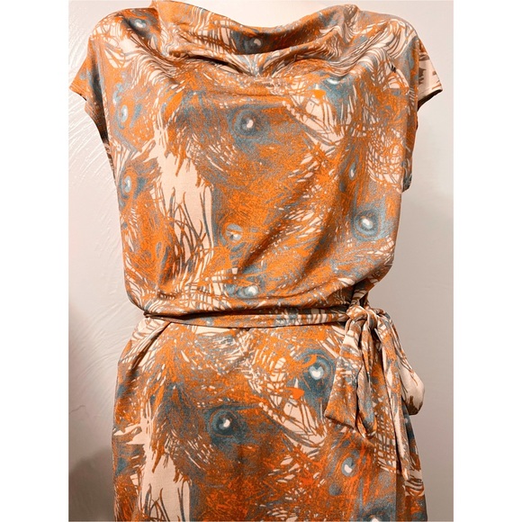 COPY - NWOT The Limited Peacock Print Drape Neck Tie Waist Blouse - Picture 2 of 10